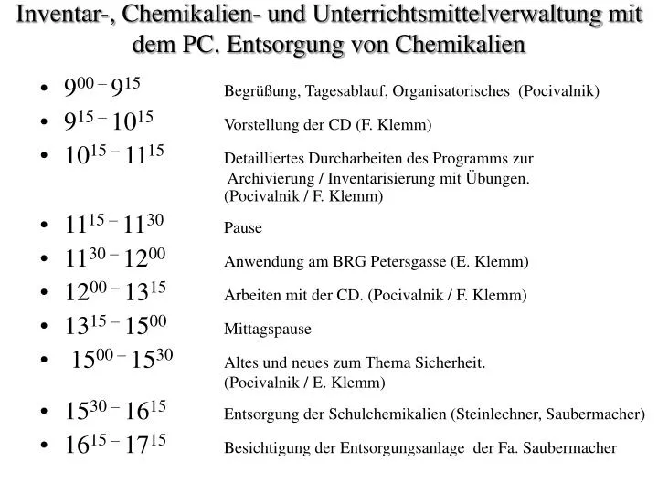 inventar chemikalien und unterrichtsmittelverwaltung mit dem pc entsorgung von chemikalien