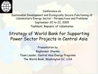 Strategy of World Bank for Supporting Power Sector Projects in Central Asia