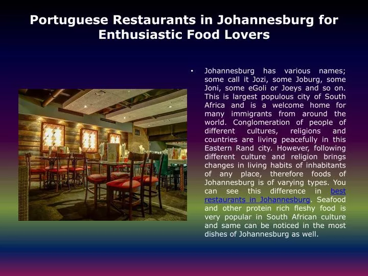 portuguese restaurants in johannesburg for enthusiastic food lovers