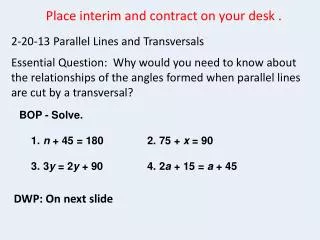 2-20-13 Parallel Lines and Transversals