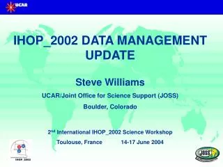 IHOP_2002 DATA MANAGEMENT UPDATE Steve Williams UCAR/Joint Office for Science Support (JOSS)