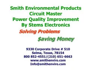 Smith Environmental Products Circuit Master Power Quality Improvement By Stems Electronics