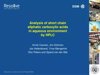 Analysis of short chain aliphatic carboxylic acids in aqueous environment by HPLC