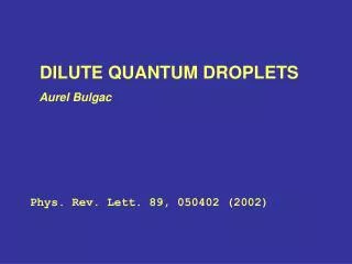DILUTE QUANTUM DROPLETS Aurel Bulgac Phys. Rev. Lett. 89, 050402 (2002)