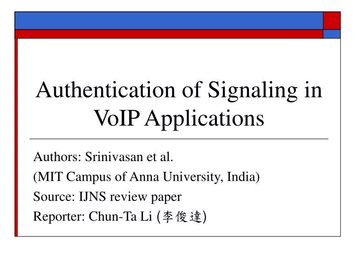 authentication of signaling in voip applications