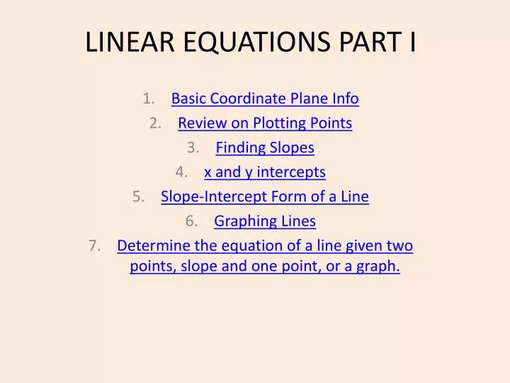 linear equations part i