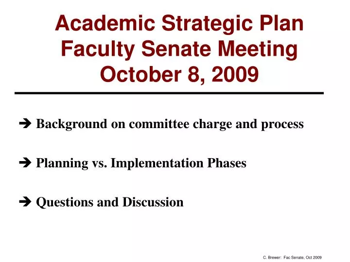 academic strategic plan faculty senate meeting october 8 2009