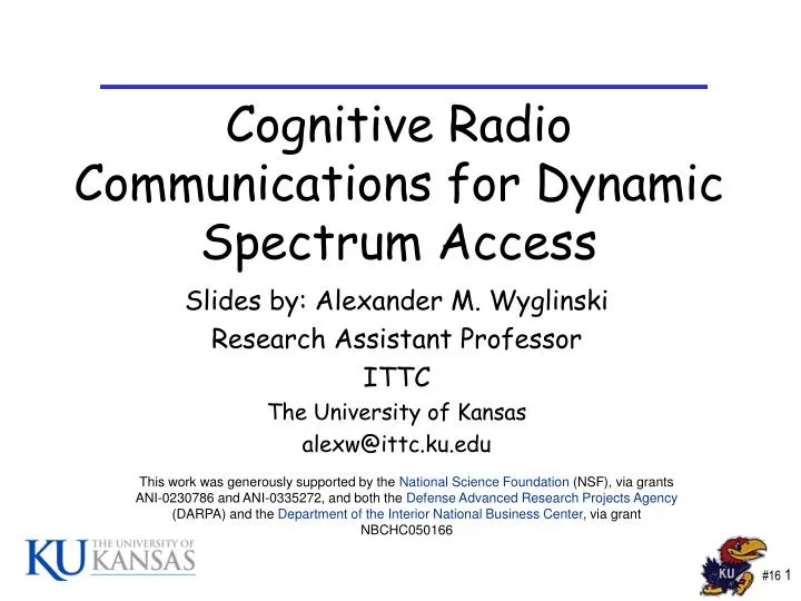 cognitive radio communications for dynamic spectrum access