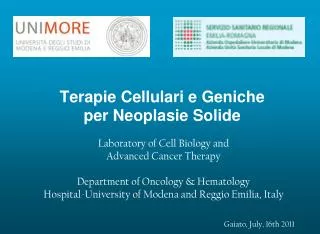 Terapie Cellulari e Geniche per Neoplasie Solide