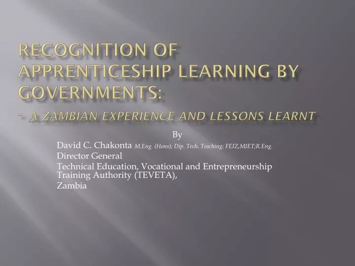 recognition of apprenticeship learning by governments a zambian experience and lessons learnt