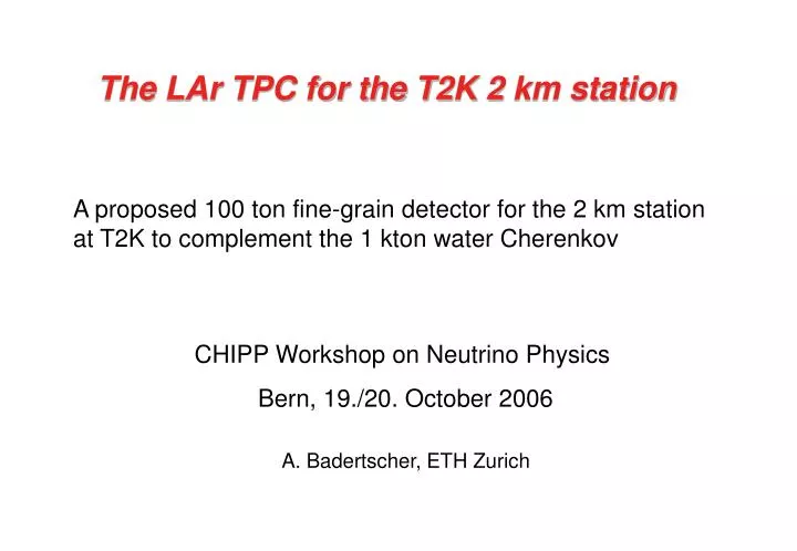 the lar tpc for the t2k 2 km station