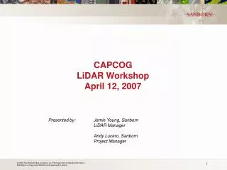 CAPCOG LiDAR Workshop April 12, 2007