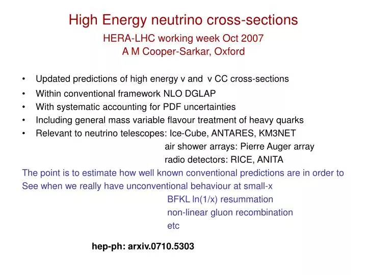 high energy neutrino cross sections hera lhc working week oct 2007 a m cooper sarkar oxford