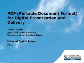PDF (Portable Document Format) for Digital Preservation and Delivery