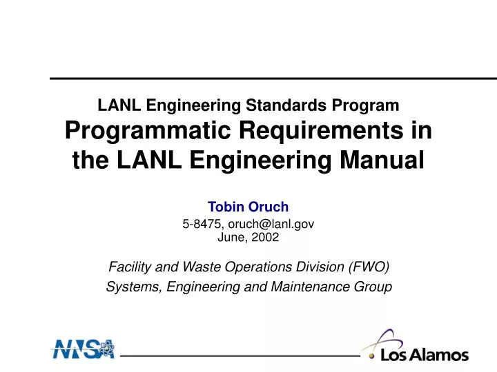 lanl engineering standards program programmatic requirements in the lanl engineering manual