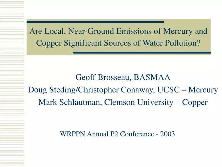 are local near ground emissions of mercury and copper significant sources of water pollution