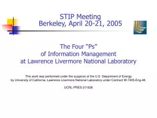 STIP Meeting Berkeley, April 20-21, 2005