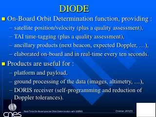On-Board Orbit Determination function, providing :