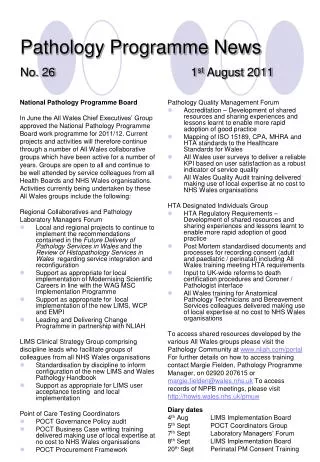 Pathology Programme News No. 26 1 st August 2011