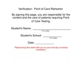 Verification: Point of Care Refresher