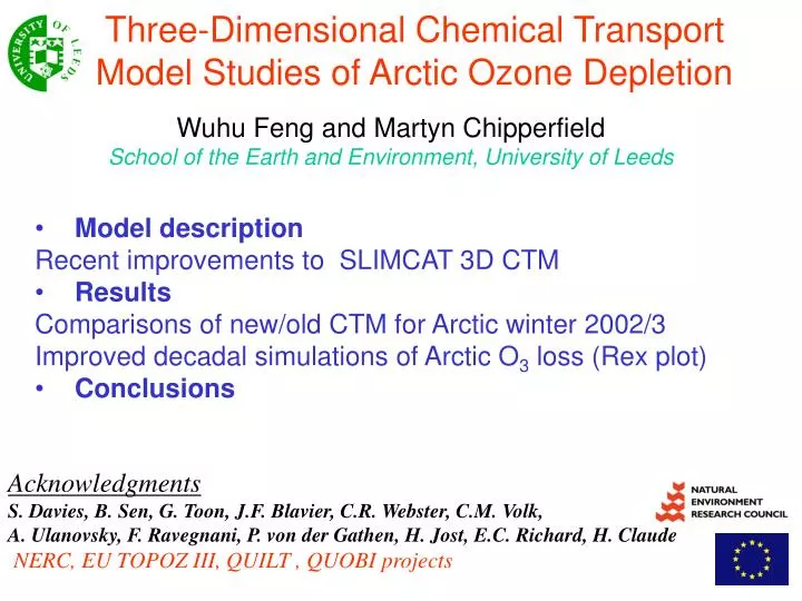 three dimensional chemical transport model studies of arctic ozone depletion