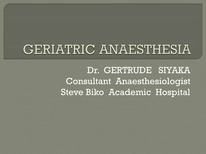 geriatric anaesthesia