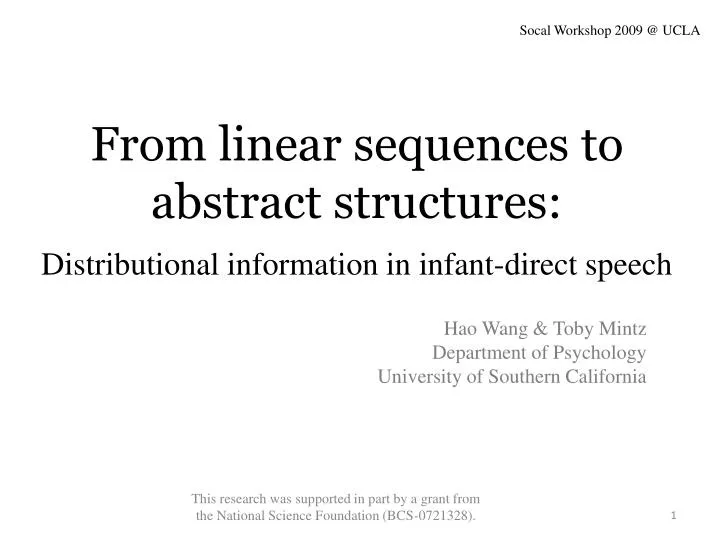 from linear sequences to abstract structures distributional information in infant direct speech
