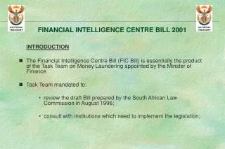 FINANCIAL INTELLIGENCE CENTRE BILL 2001