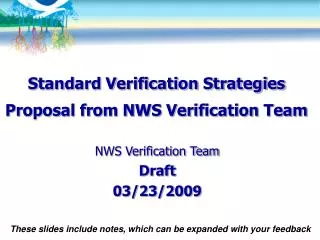 Standard Verification Strategies Proposal from NWS Verification Team