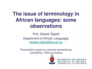 The issue of terminology in African languages: some observations