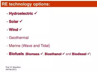 RE technology options:
