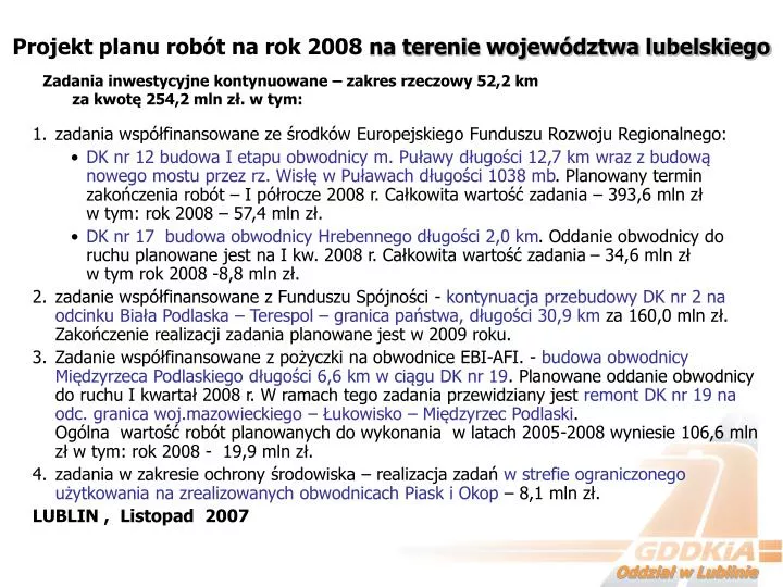 projekt planu rob t na rok 2008 na terenie wojew dztwa lubelskiego