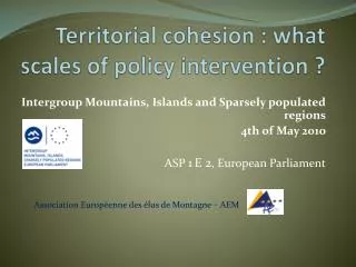 Territorial cohesion : what scales of policy intervention ?