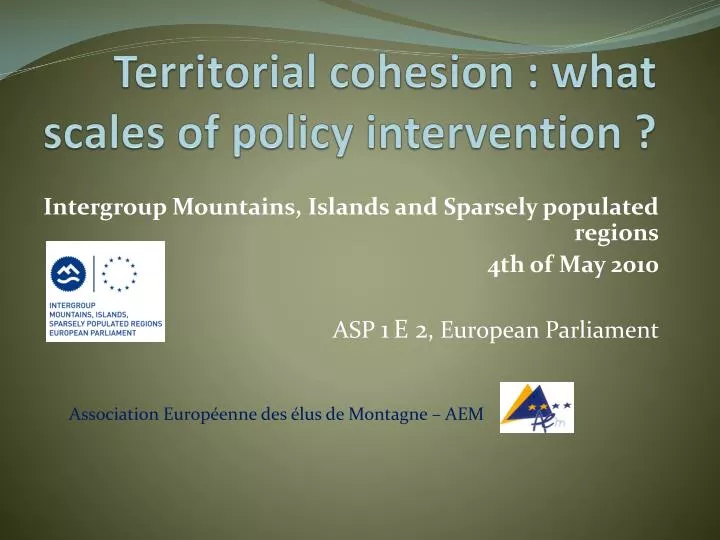 territorial cohesion what scales of policy intervention