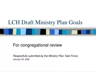 LCH Draft Ministry Plan Goals