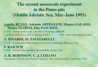 The second mesoscale experiment in the Pomo pits (Middle Adriatic Sea, May-June 1993)