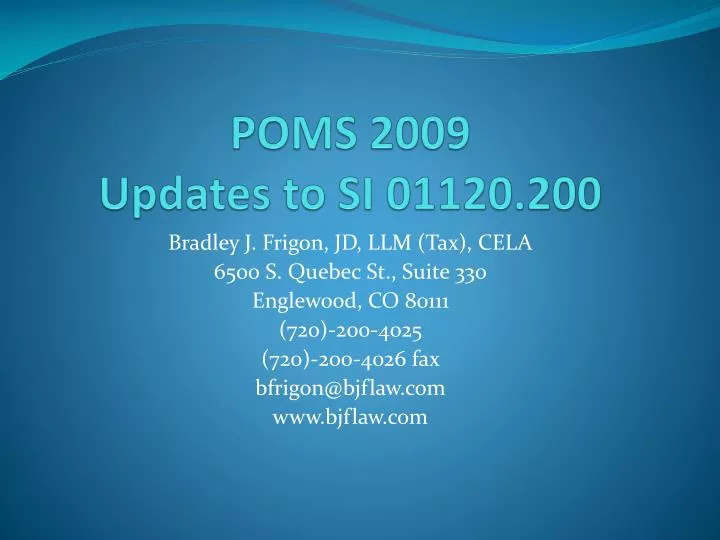 poms 2009 updates to si 01120 200