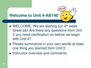 Welcome to Unit 4-AB140