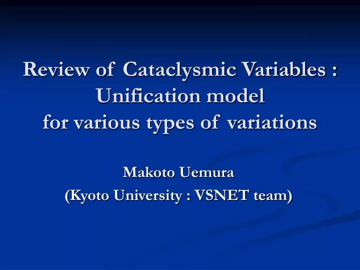 review of c ataclysmic variables unification model for various types of variations