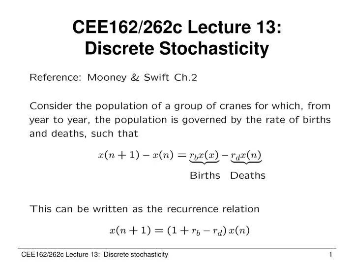 cee162 262c lecture 13 discrete stochasticity