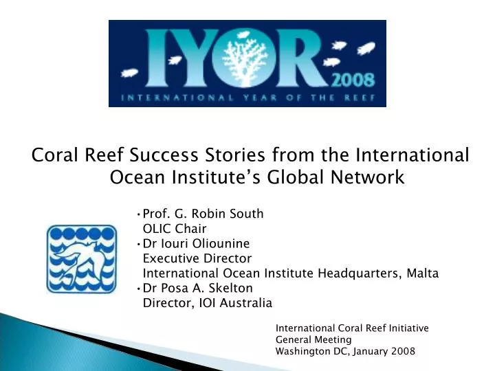 coral reef success stories from the international ocean institute s global network