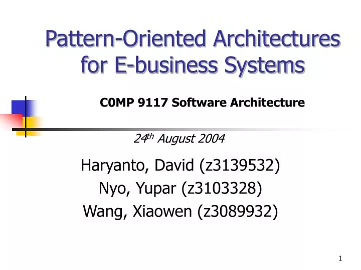 pattern oriented architectures for e business systems