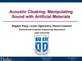 Acoustic Cloaking: Manipulating Sound with Artificial Materials