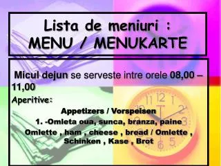 lista de meniuri menu menukarte