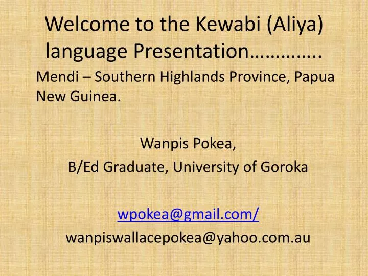 welcome to the kewabi aliya language presentation