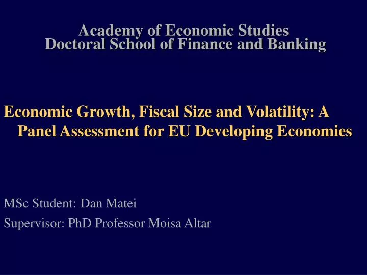 academy of economic studies doctoral school of finance and banking