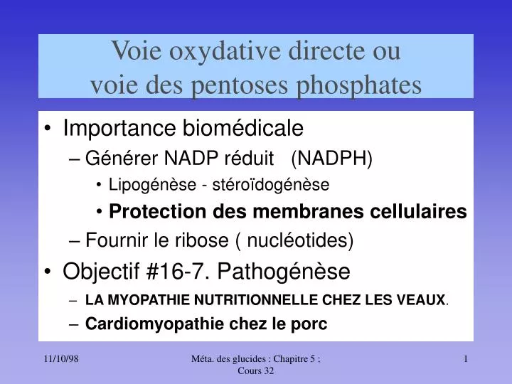 voie oxydative directe ou voie des pentoses phosphates