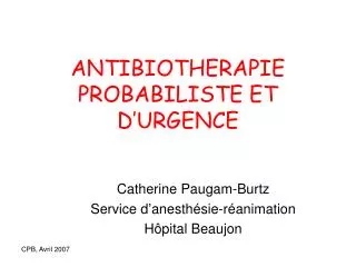 antibiotherapie probabiliste et d urgence