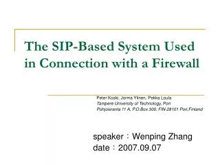 The SIP-Based System Used in Connection with a Firewall