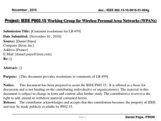 Project: IEEE P802.15 Working Group for Wireless Personal Area Networks (WPANs)